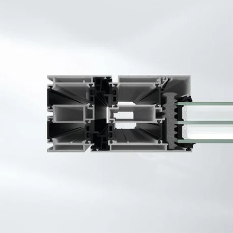 Horizontal section render of the AD UP 90 leaf junction with glazing