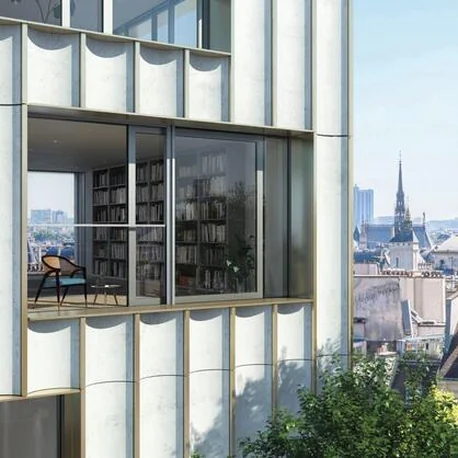 City apartment with a full-height ASE sliding unit behind a screening façade