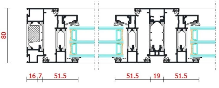 AWS 80 SC profile cross-section showing the 80 mm frame depth and sightline dimensions