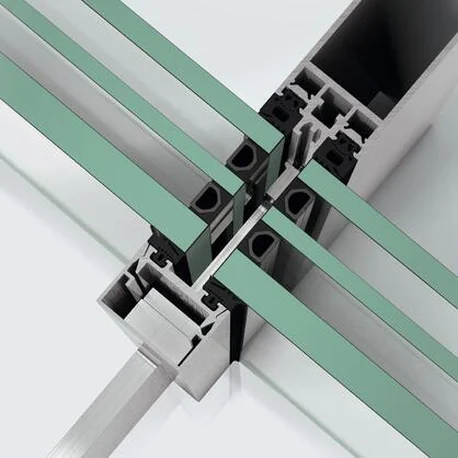Diagonal section render through an FWS 35 PD mullion/transom junction