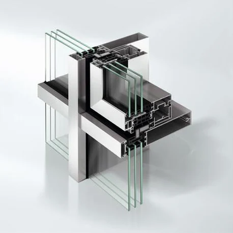 Corner section render of the FWS 35 PD façade with glazing