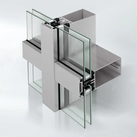 Section render through the FWS 60 mullion, pressure plate and glazing