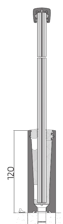 AV balustrade cross-section — surface-fixed base variant