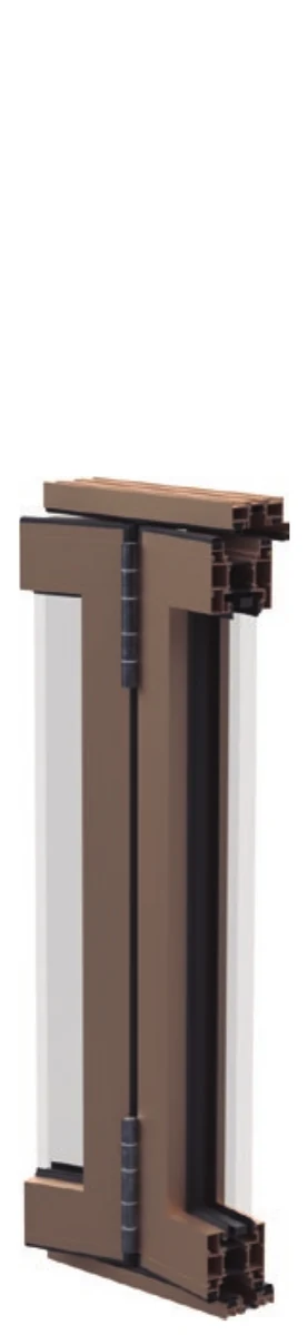 HT bi-folding render showing the 77 mm frame and sash meeting at the hinge