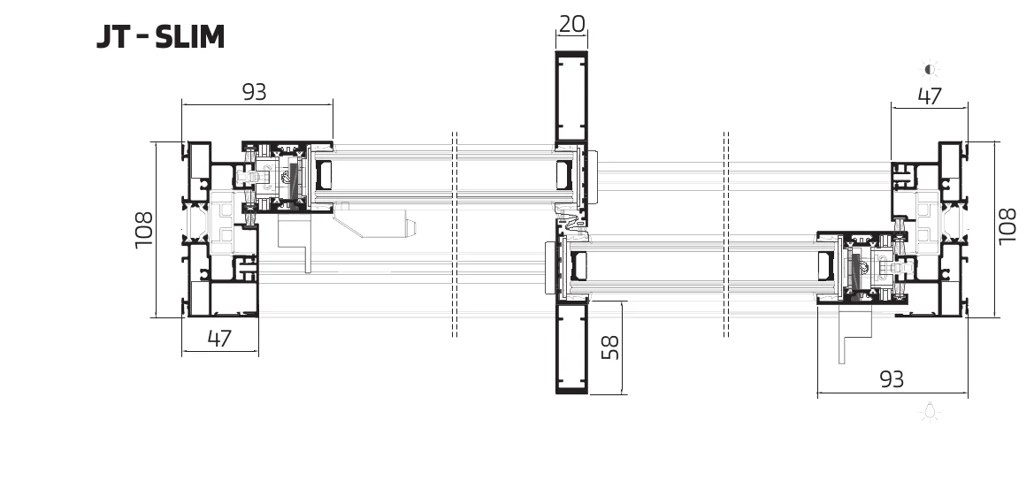 JT-SLIM cross-section drawing — the 93 mm reduced-frame variant