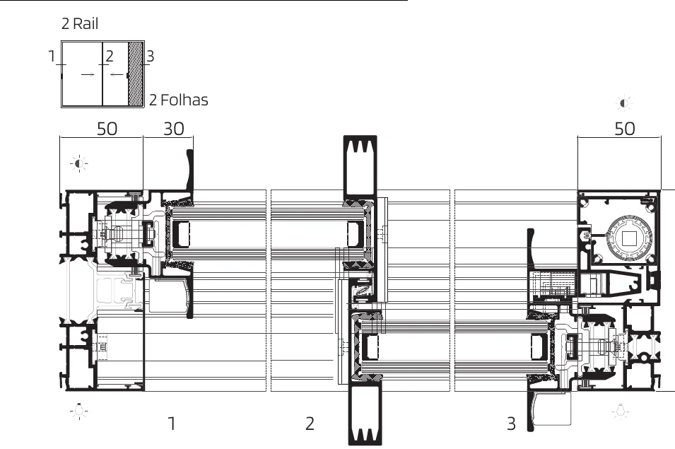 Integrated insect screen drawing — 2-rail, 2-sash cassette detail