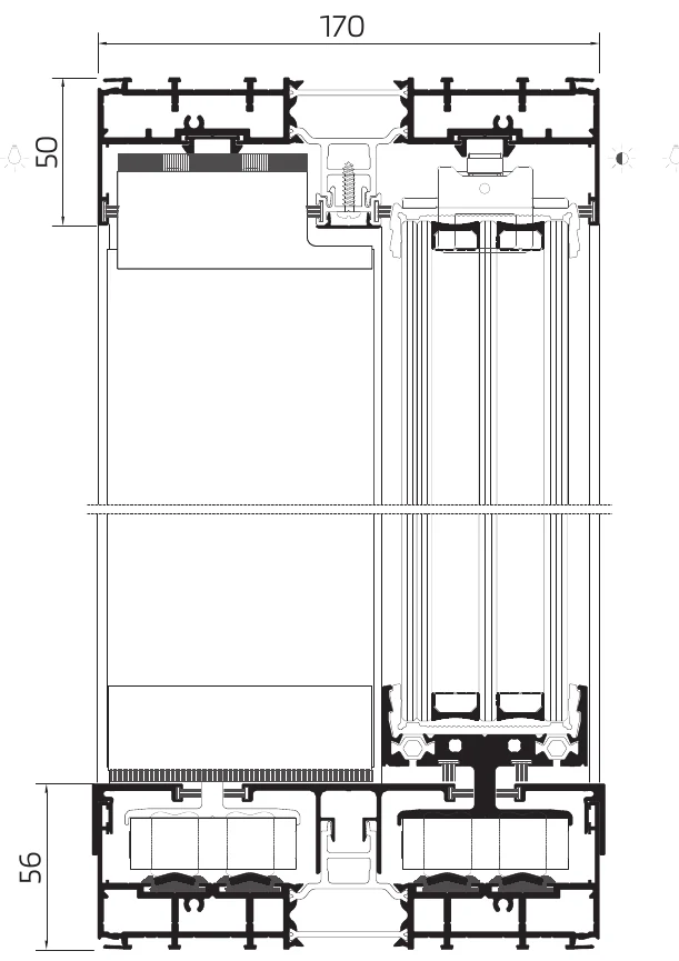 OS-Triple jamb cross-section drawing — 170 mm frame with a 56 mm sill detail