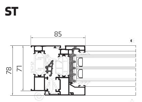 ST cross-section drawing — 71/78 mm frame with the 85 mm sash face