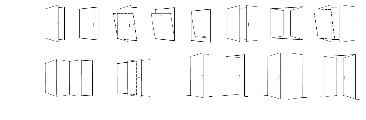 ST typology drawings — casement, tilt-and-turn, hopper, awning, tilt-and-slide, folding and door